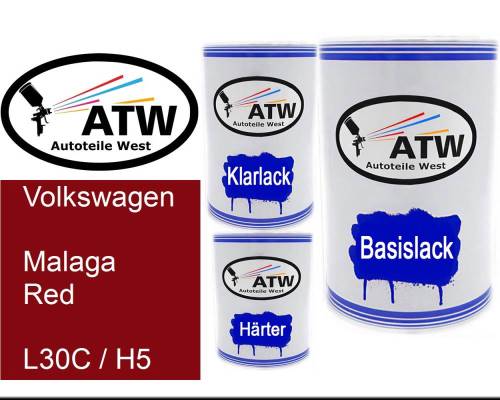 Volkswagen, Malaga Red, L30C / H5: 500ml Lackdose + 500ml Klarlack + 250ml Härter - Set, von ATW Autoteile West.